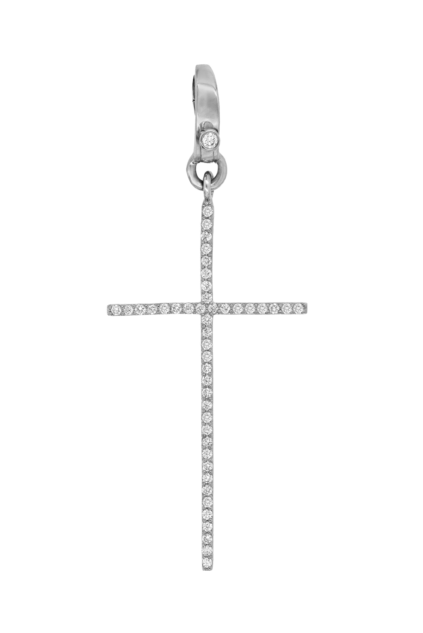 14k White Gold Diamond Long Cross Lobster Clasp Char