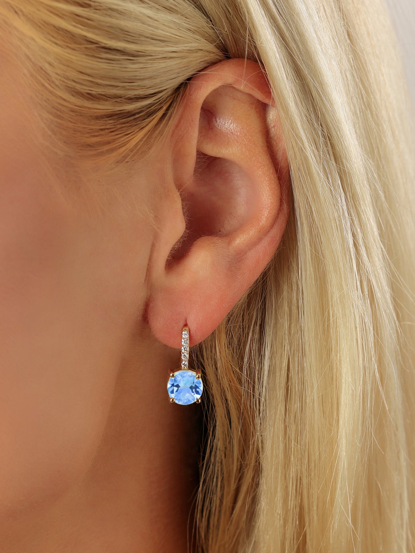 14k Yellow Gold Blue Topaz Diamond Drop Earrings
