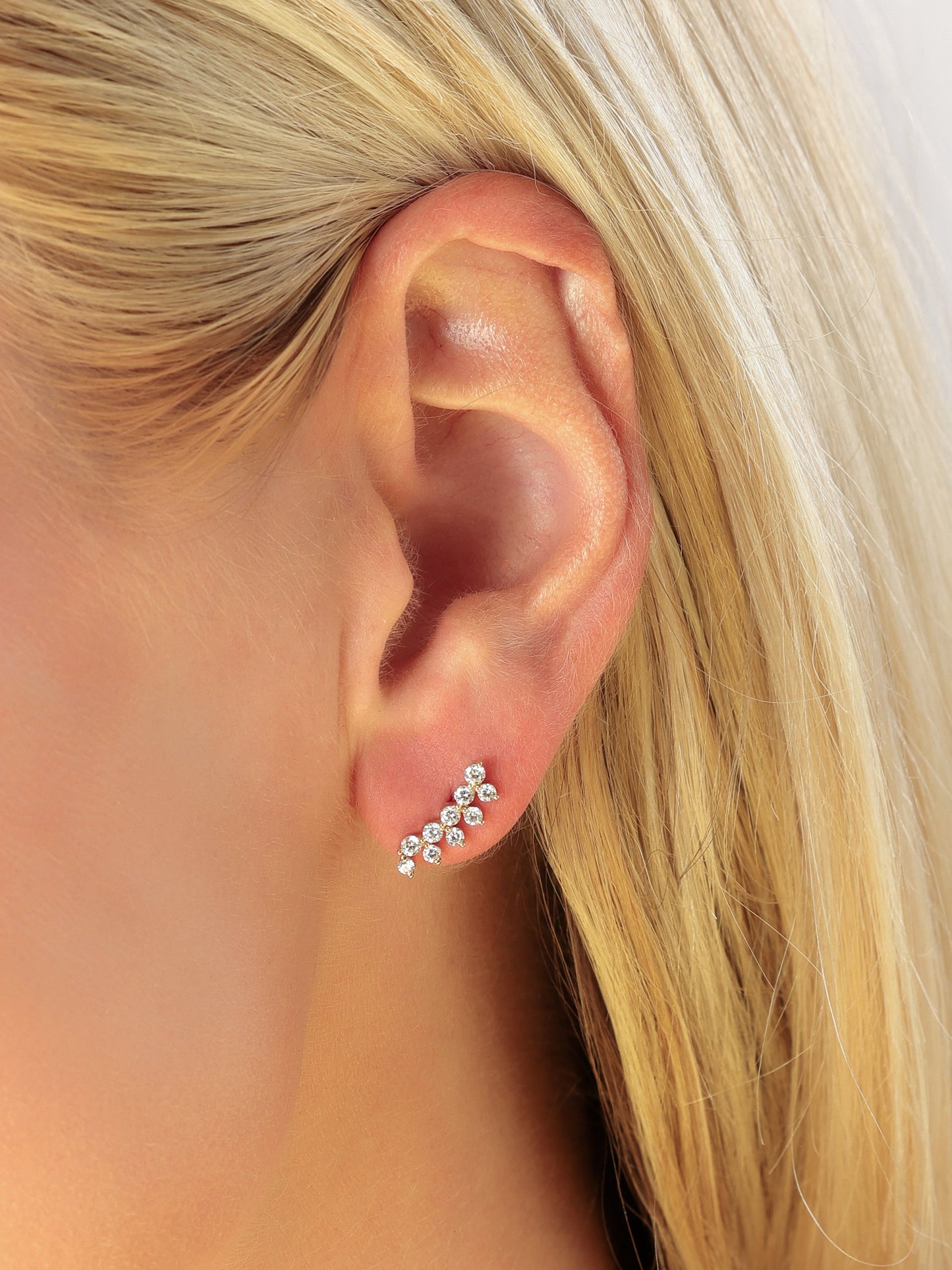 14k Yellow Gold Diamond Flower Crawler Earrings