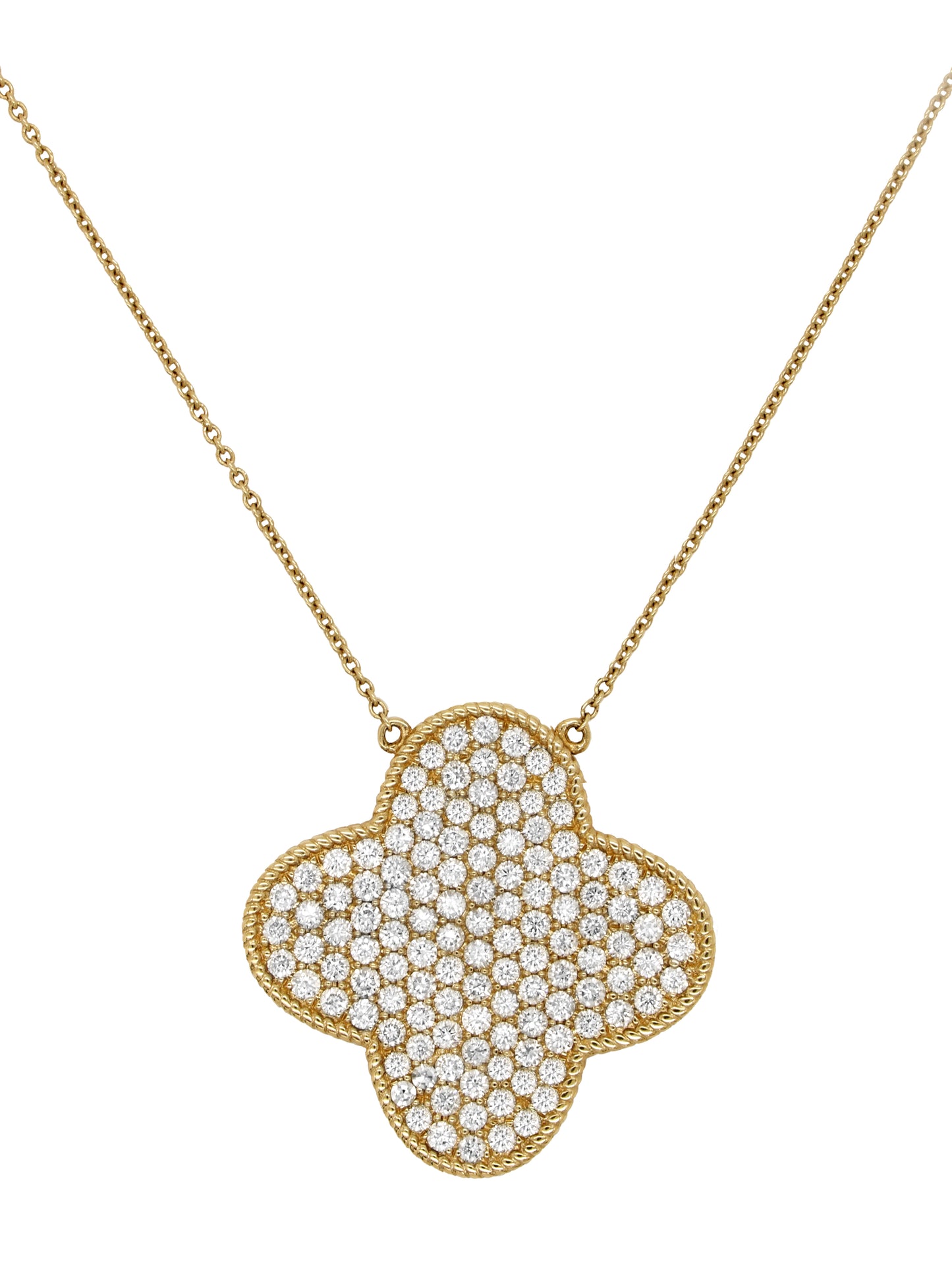 14k Yellow Gold Diamond Large Clover Necklace