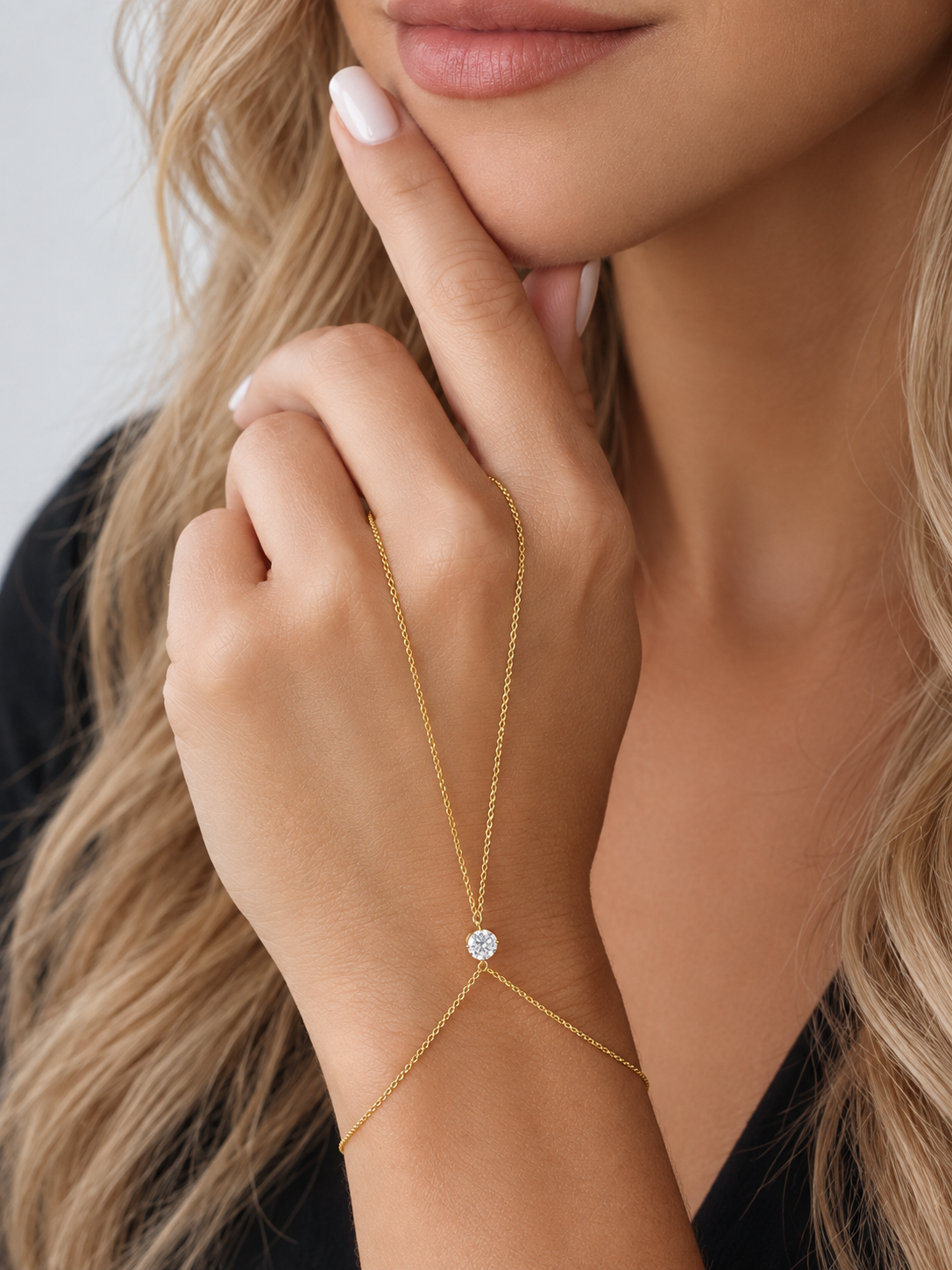 14k Yellow Gold Lab Single Diamond Hand Chain