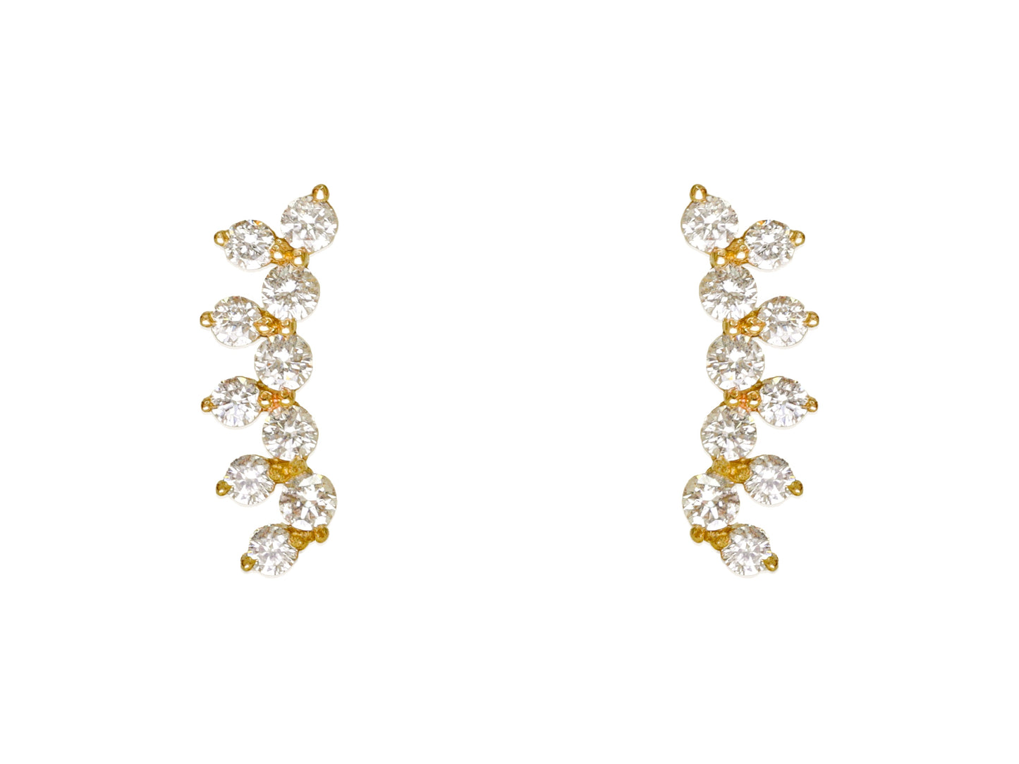 14k Yellow Gold Diamond Flower Crawler Earrings