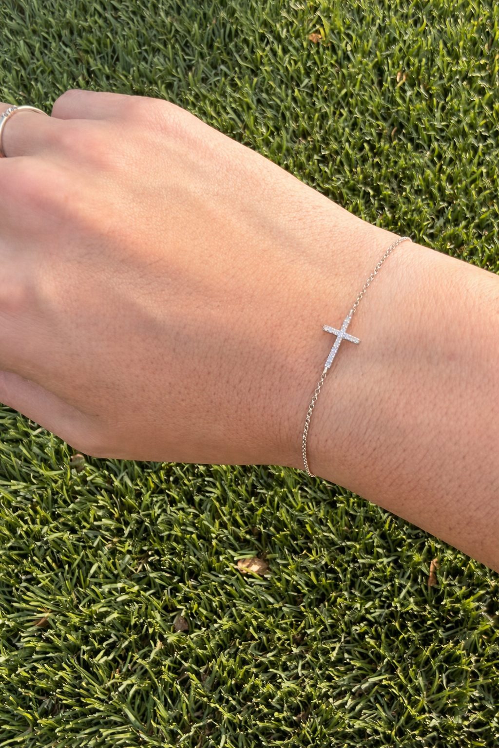 14k Yellow Gold Diamond Small Cross Bracelet