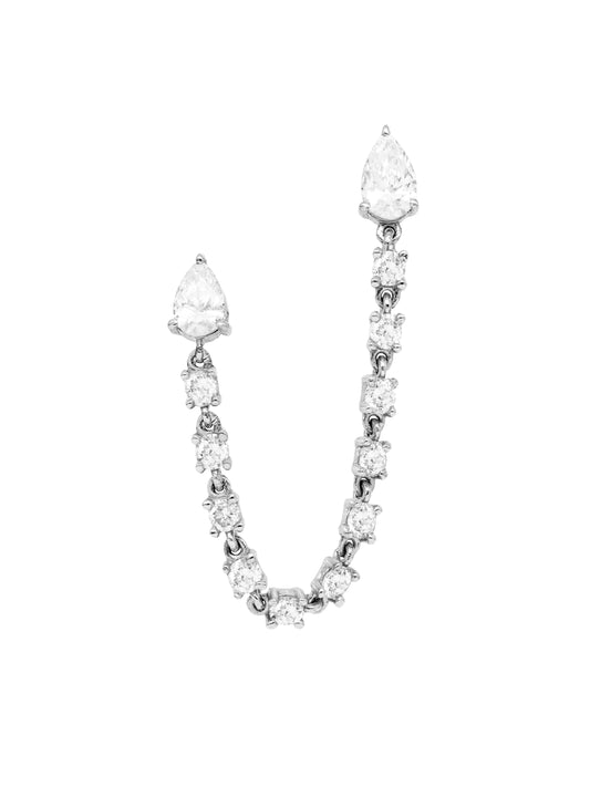 14k White Gold Diamond Double Pear Post Chain Earrings