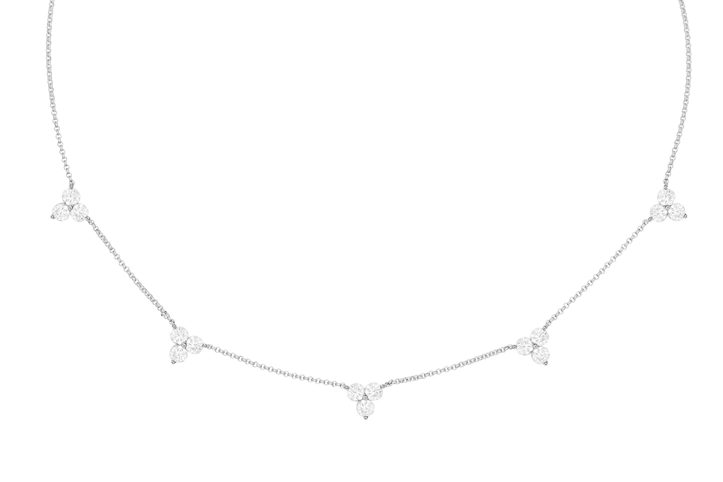 14k White Gold Diamond Five Triangle Necklace