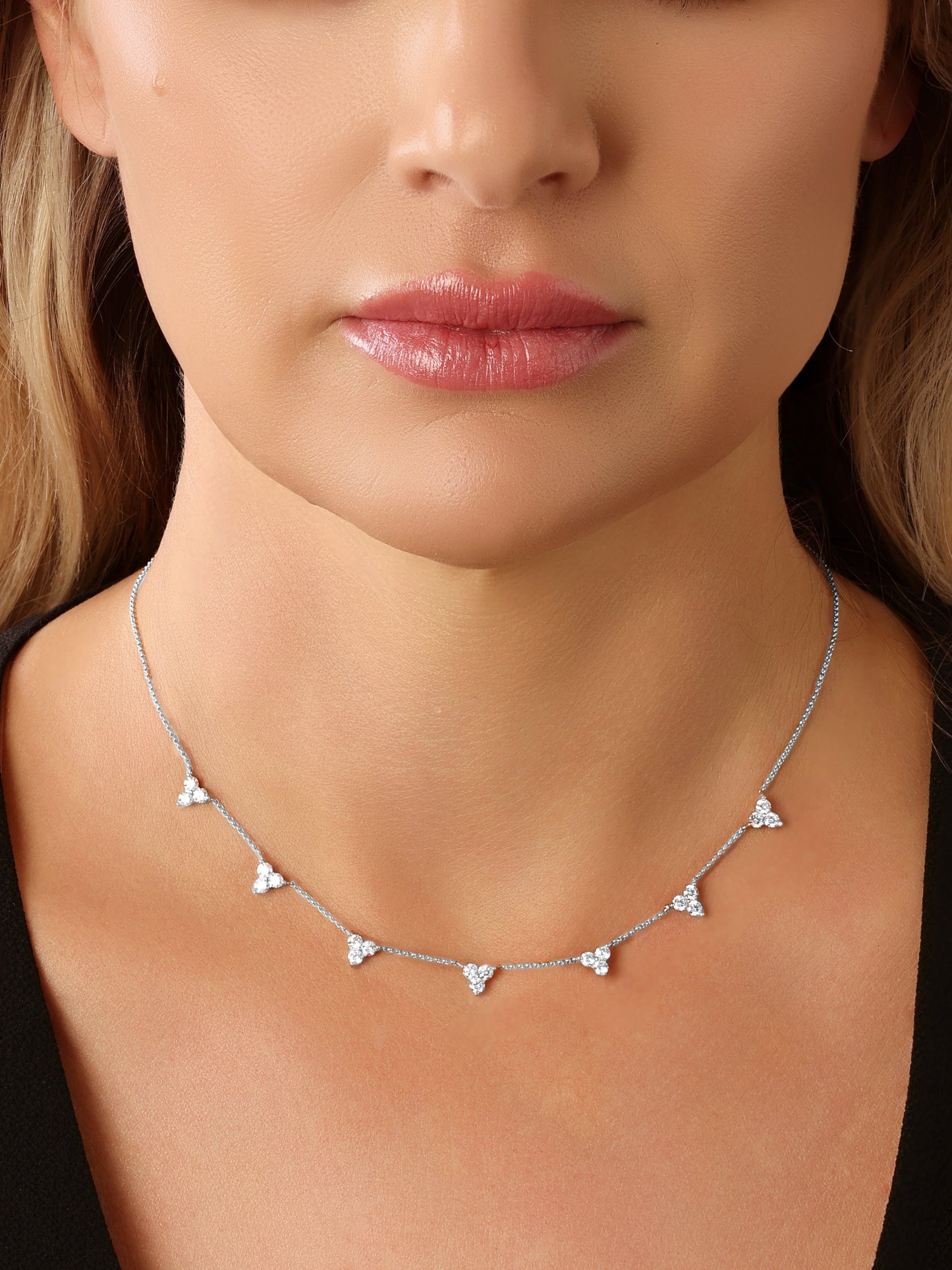 14k White Gold Diamond Five Triangle Necklace