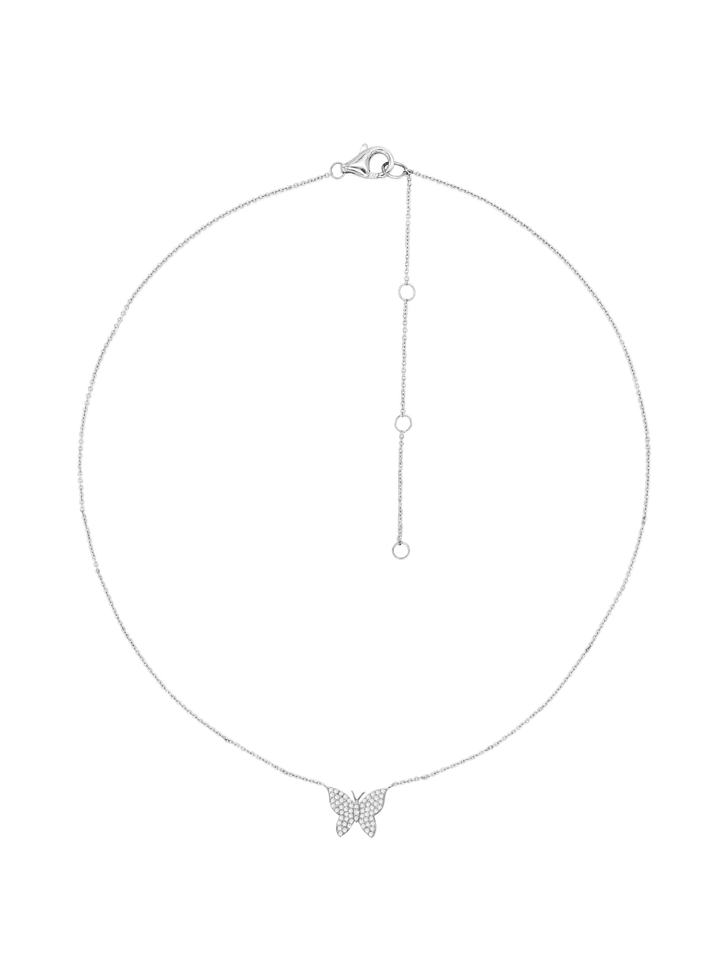 14k White  Gold Diamond Small Butterfly Necklace