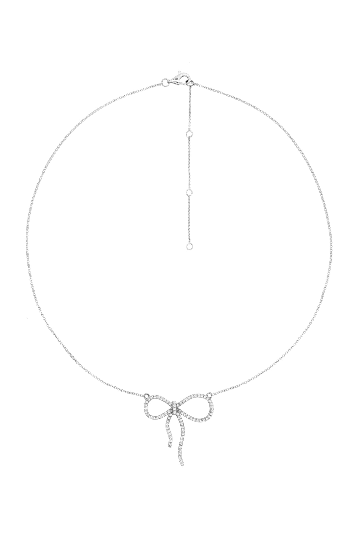 14k White Gold Diamond Bow Necklace