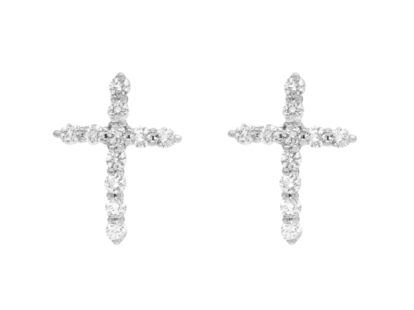 14k White Gold Diamond Cross Earrings