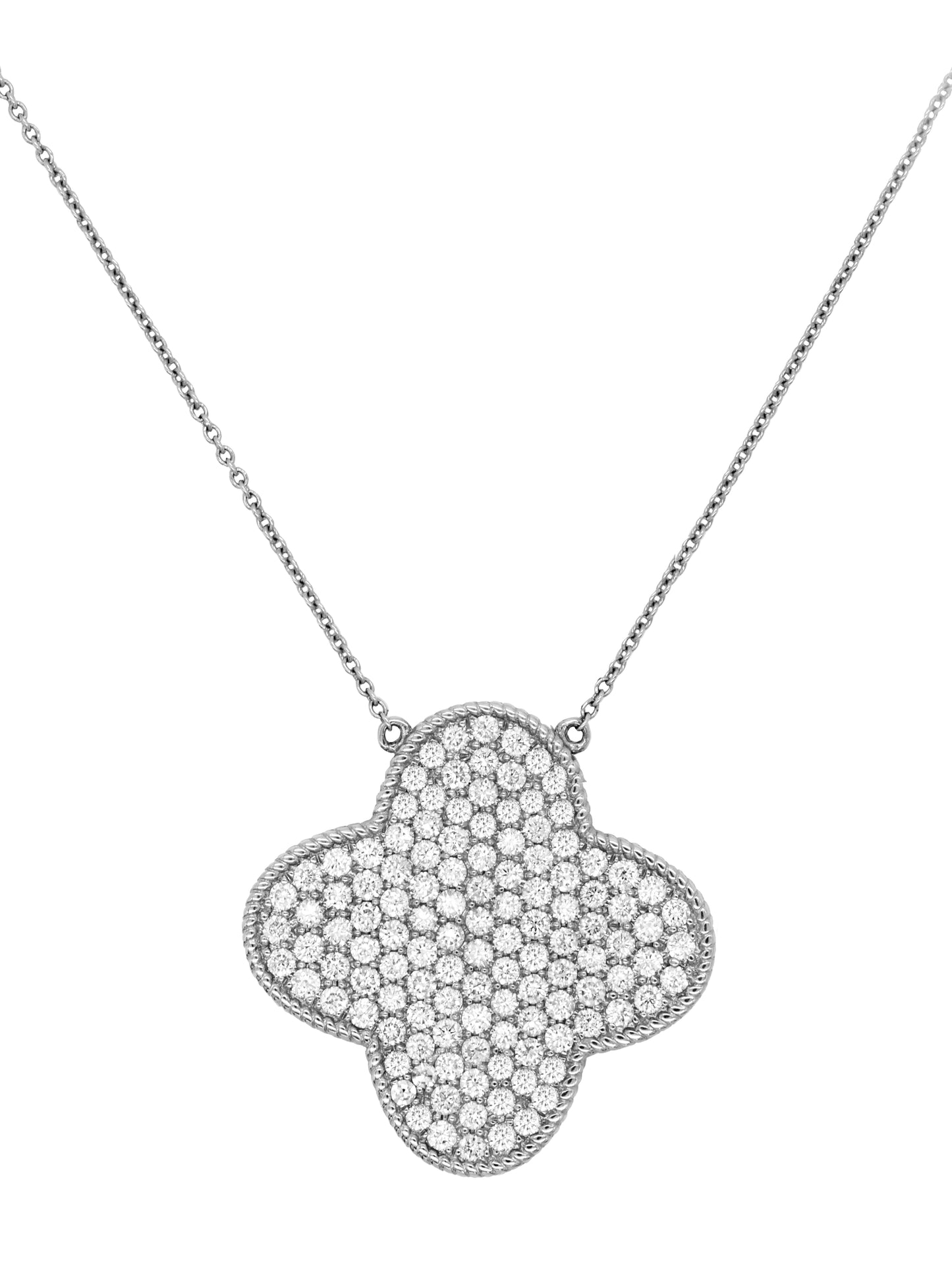 14k White Gold Diamond Large Clover Necklace