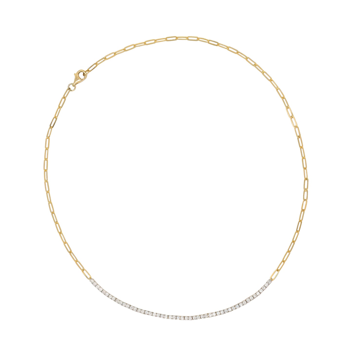 14k Yellow Gold Diamond Tennis Paperclip Necklace