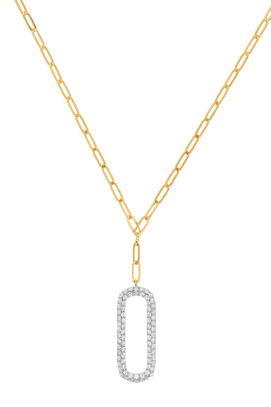 14k Yellow Gold Diamond Drop Paperclip Necklace
