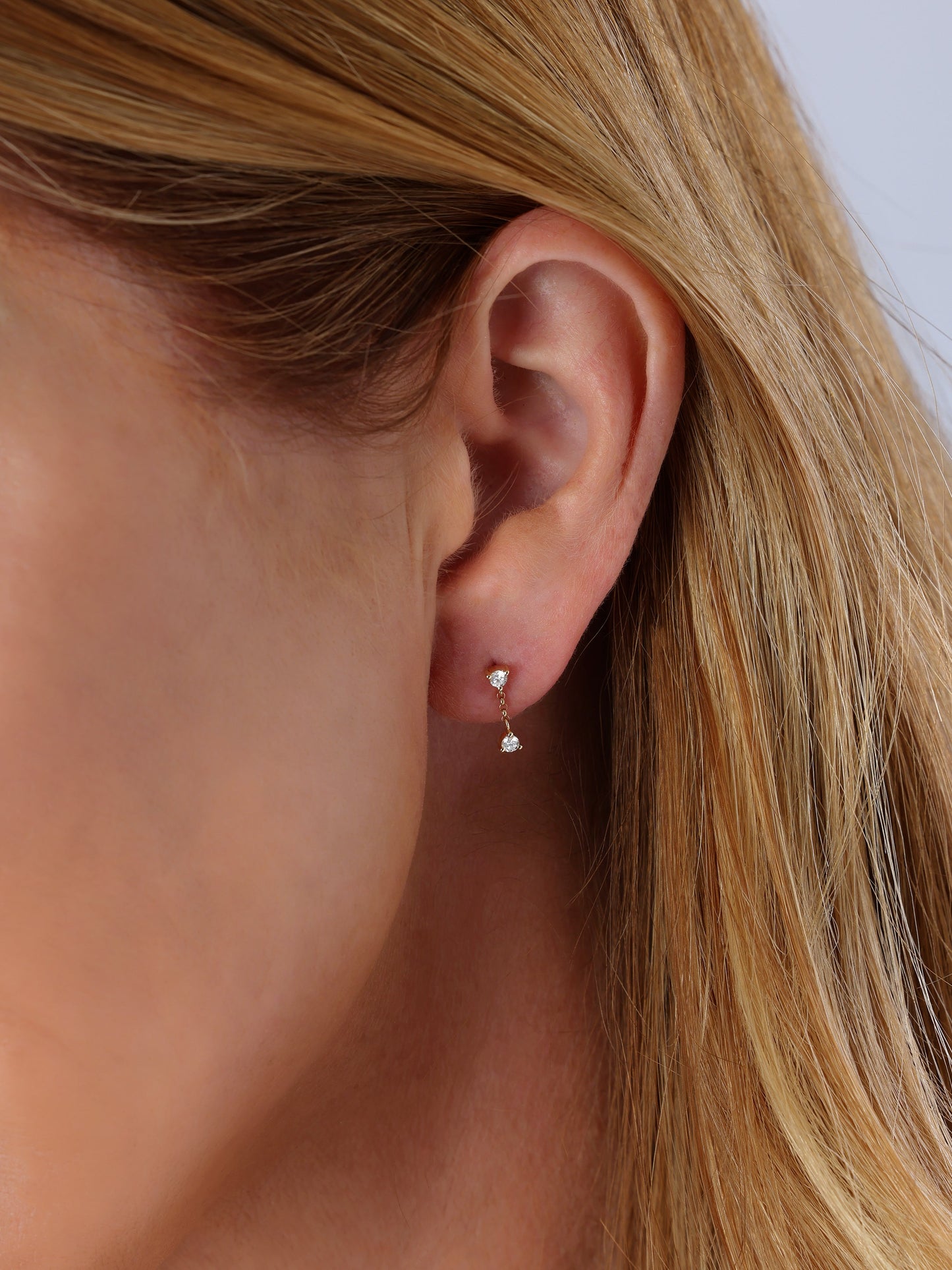 14k Yellow Gold Double Diamond Drop Earrings