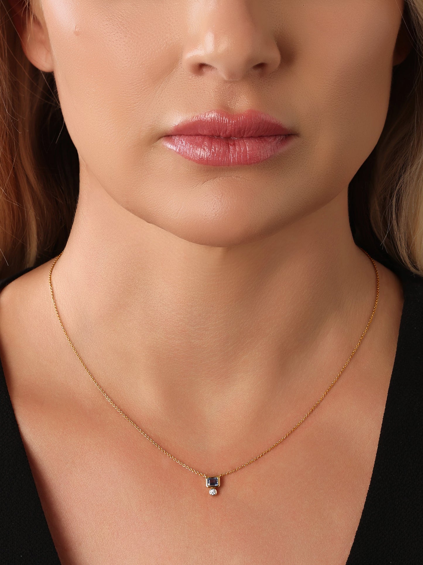 14k Yellow Gold Blue Sapphire/Diamond Necklace