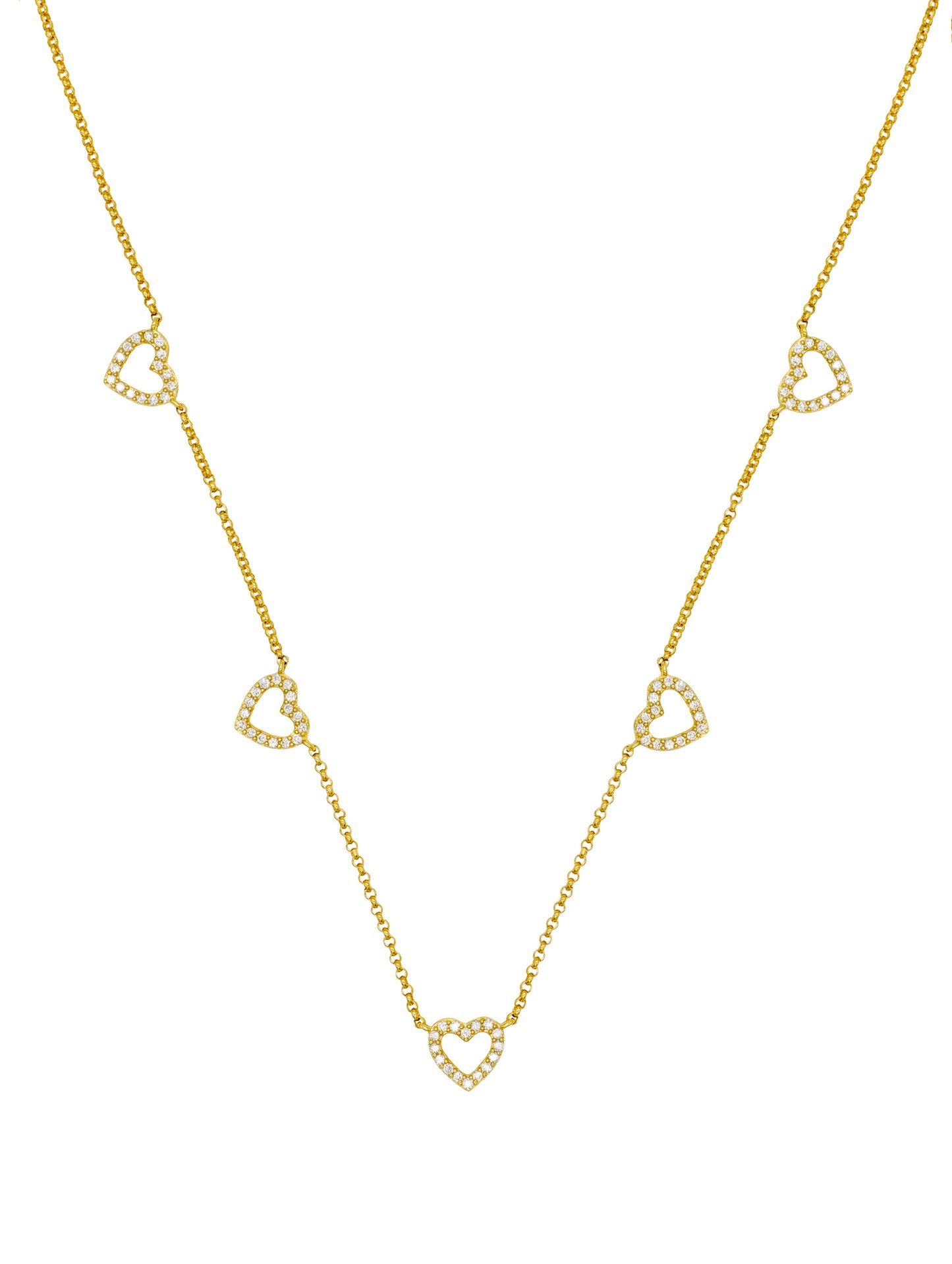14k Yellow Gold Diamond 5 Heart Necklace