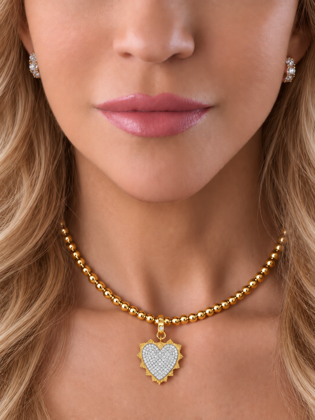 14k Yellow Gold Diamond Sacred Heart Lobster Clasp Charm