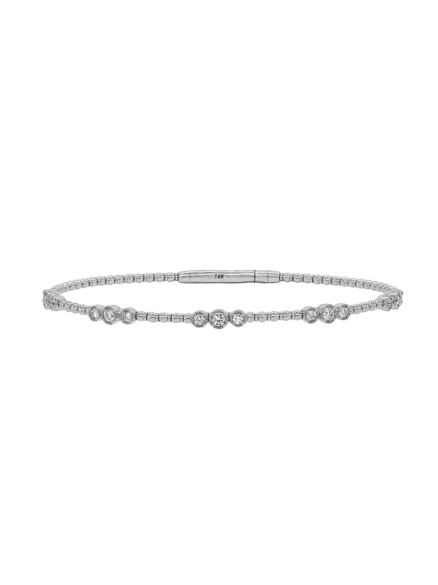14k White Gold Triple Diamond Flexible Bangle