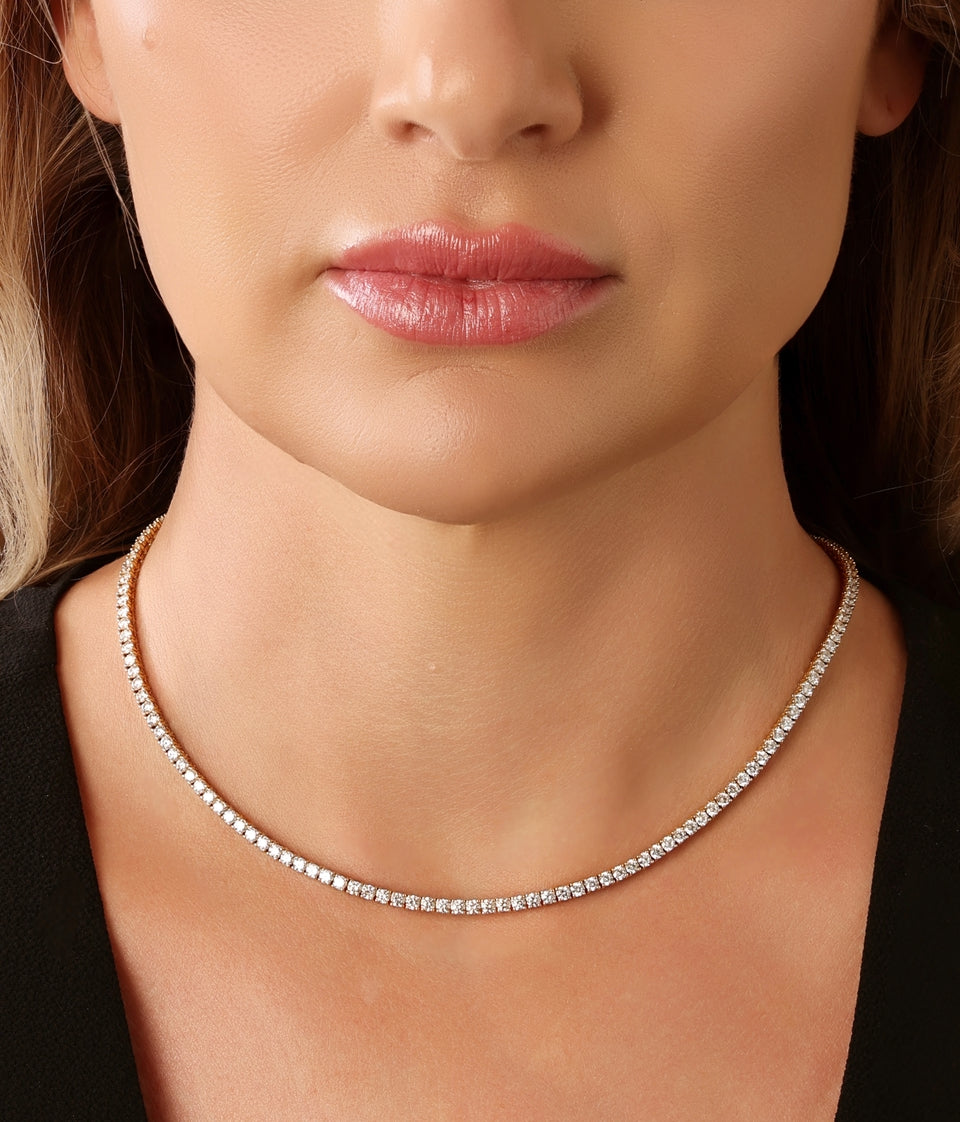 14k Yellow Gold Diamond Extra Large 16 inch 4 Prong Tennis Necklace