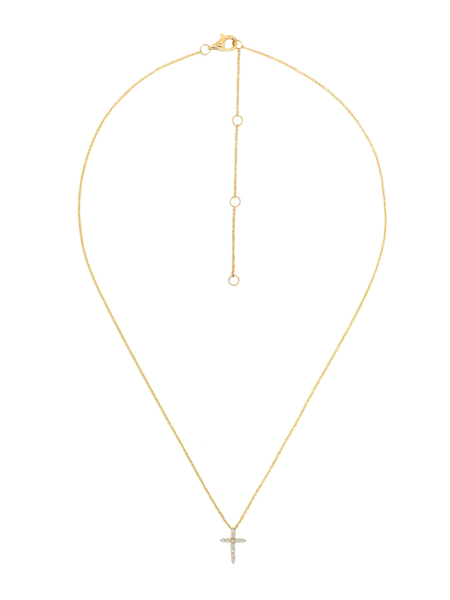 14k Yellow Gold Diamond Small Cross Necklace
