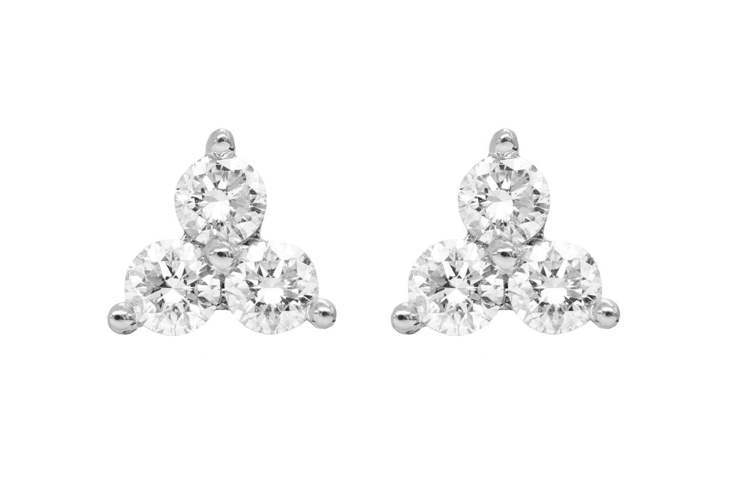 14k White Gold Diamond Triangle Cluster Earrings