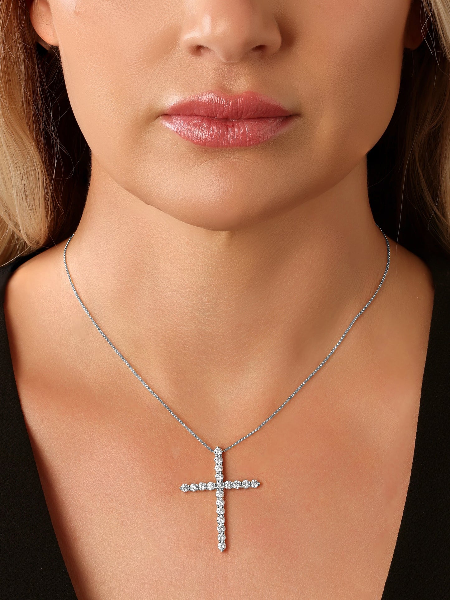 14k White Gold Diamond Large Cross Necklace