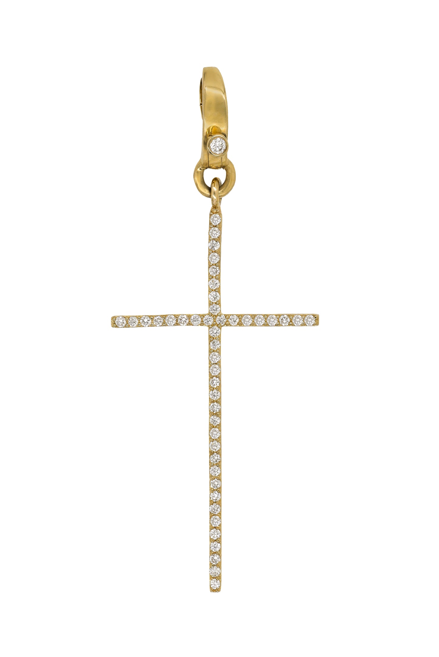 14k Yellow Gold Diamond Long Cross Lobster Clasp Charm