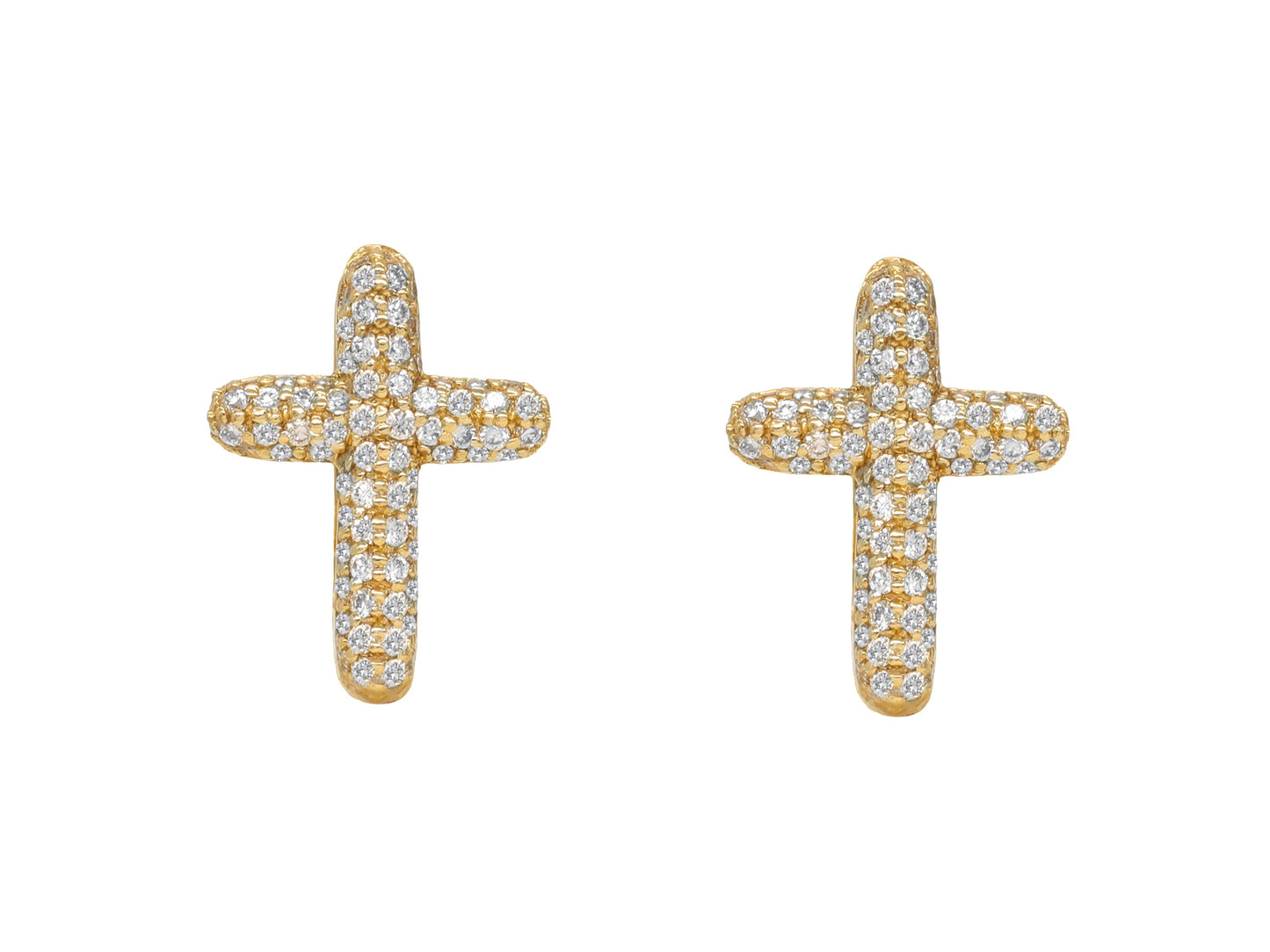 14k Yellow Gold Diamond Bubble Pave Cross Earrings
