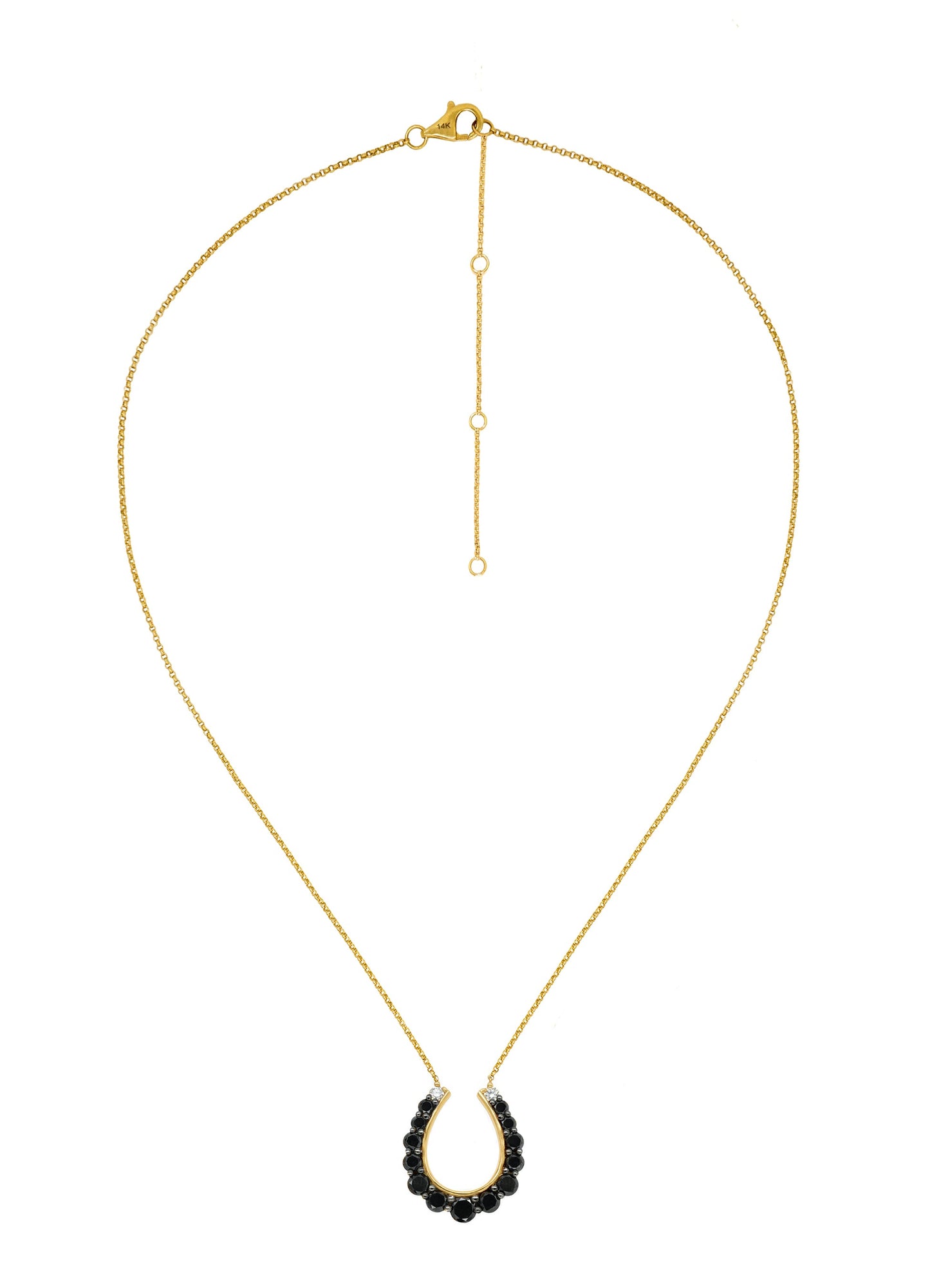 14k Yellow Gold Black Diamond Large Horseshoe Necklace