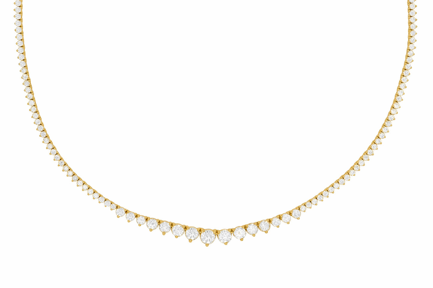 14k Yellow Gold Diamond 3 Prong 16 inch Graduated Tennis Necklace