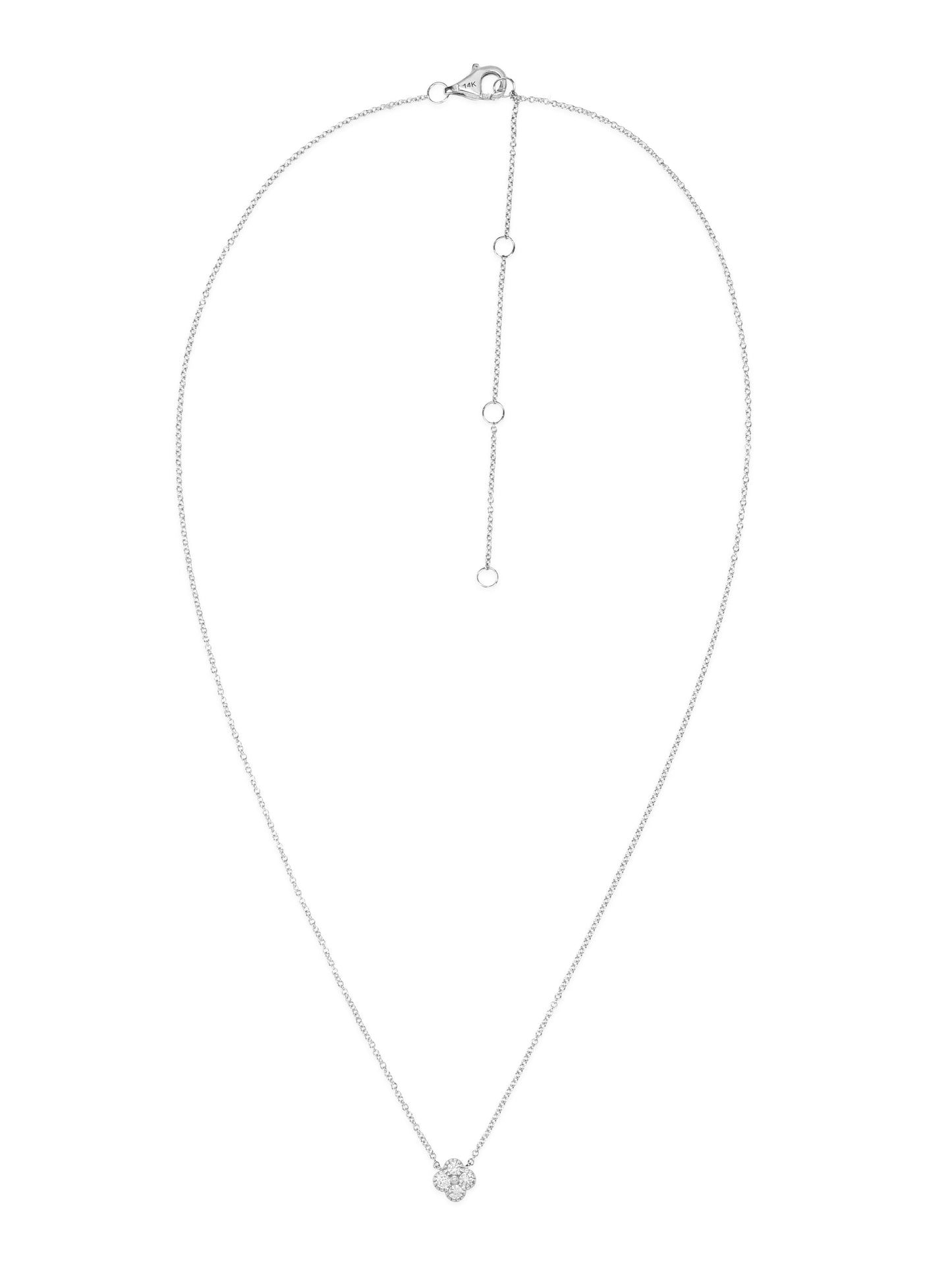 14k White Gold Diamond Clover Necklace
