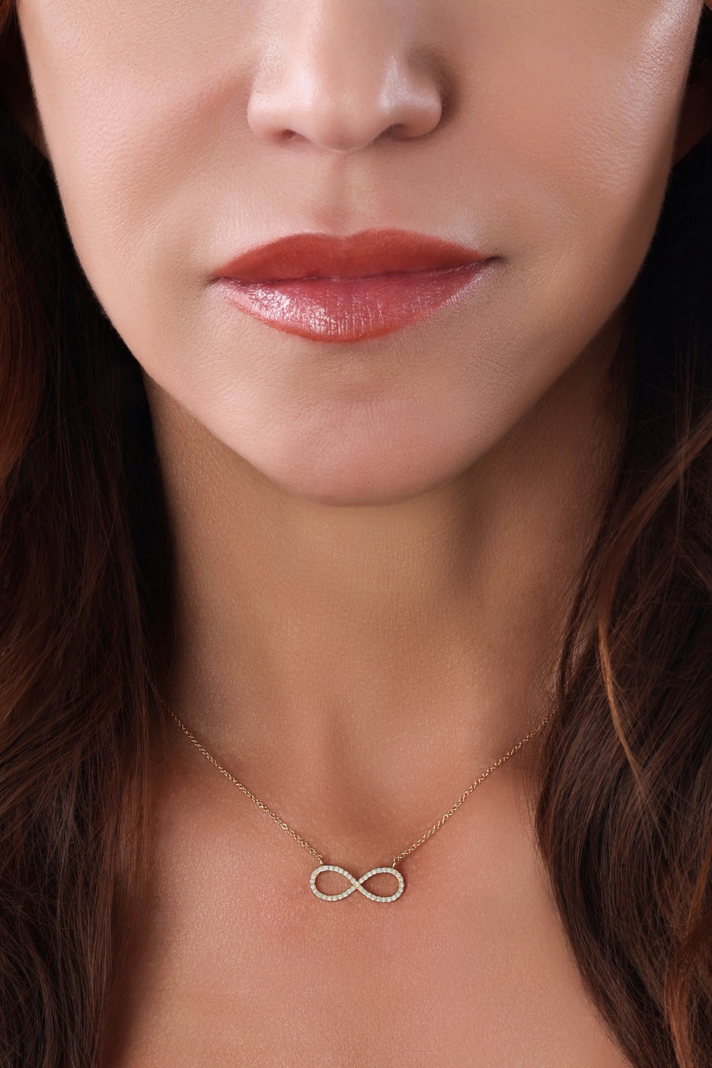 14k Yellow Gold Diamond Infinity Necklace