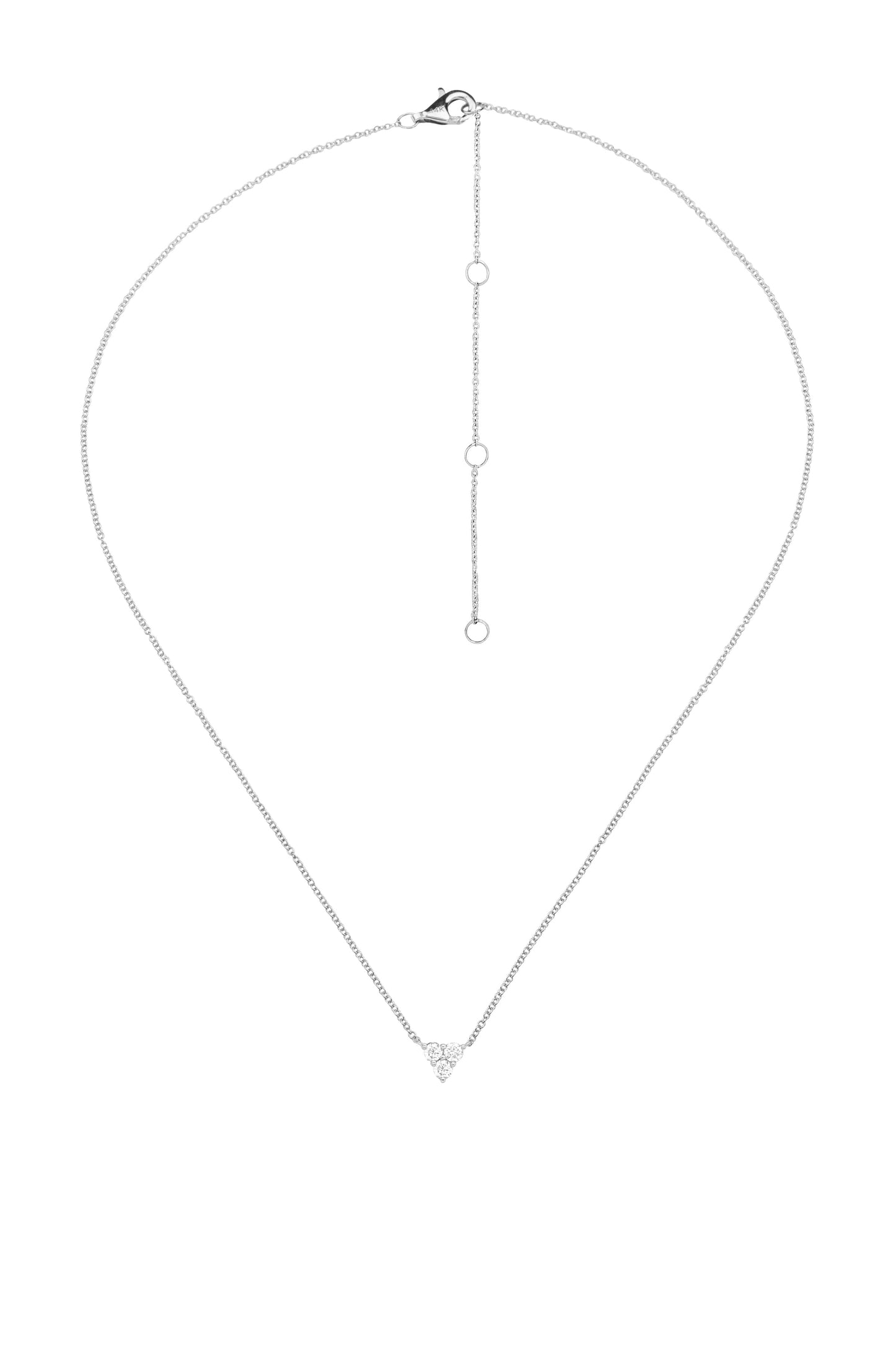 14k White Gold Diamond Triangle Cluster Necklace