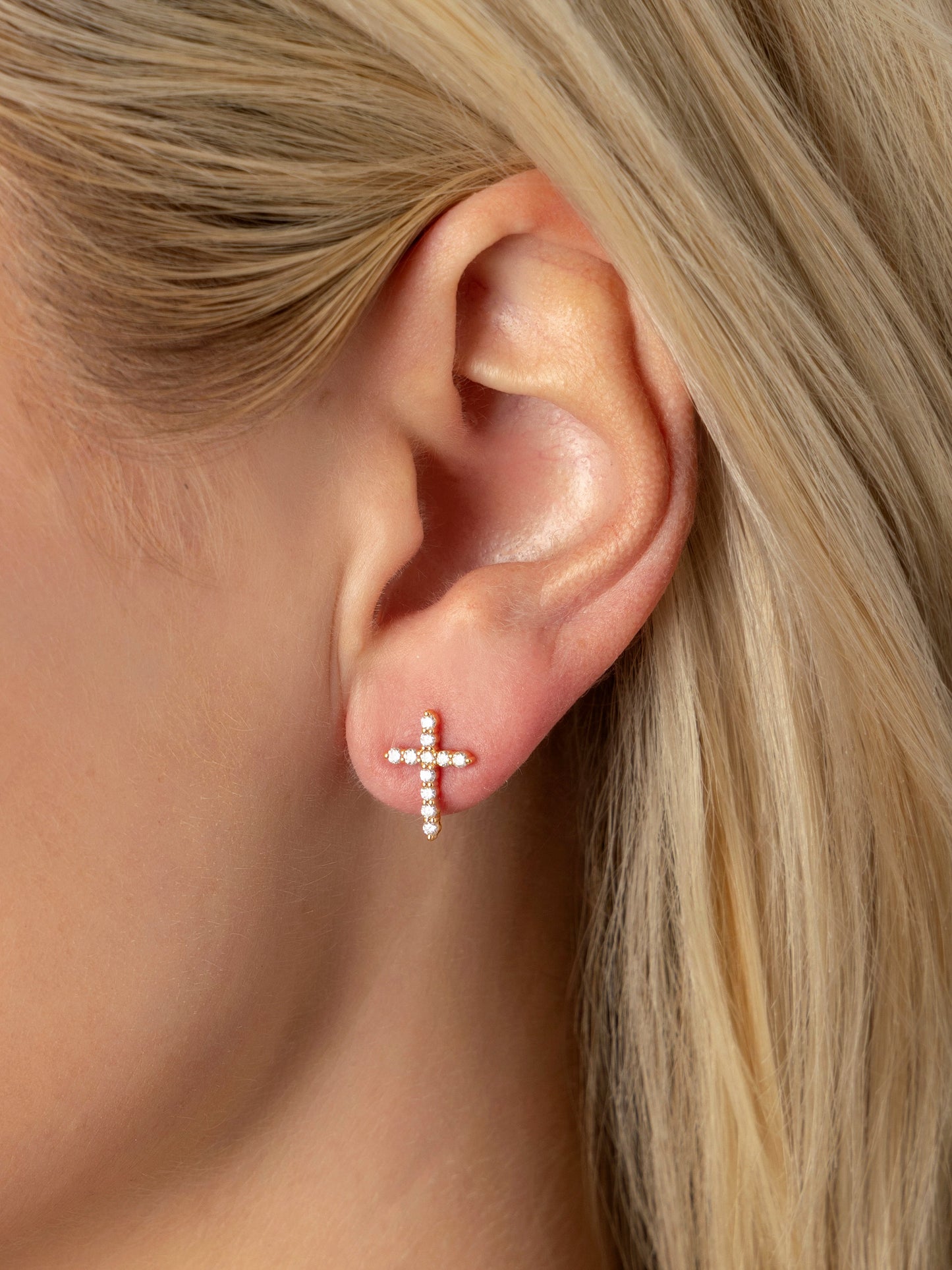 14k Yellow Gold Diamond Cross Earrings