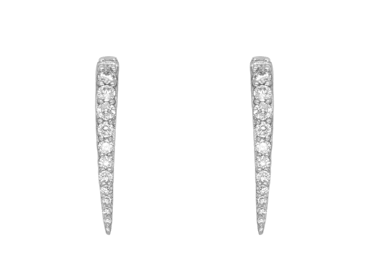 14k White Gold Diamond Spike Huggie Earrings