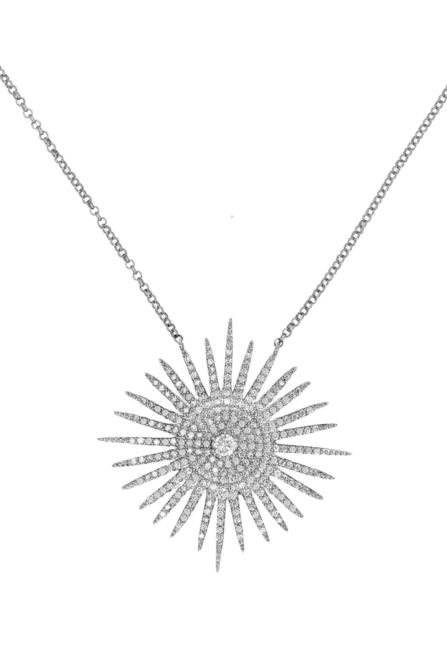 14k White Gold Diamond Starburst Necklace