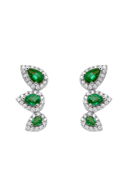 14k White Gold Diamond Emerald Crawler Earrings