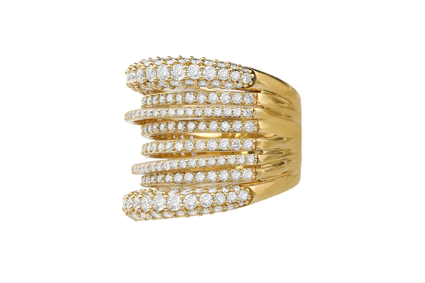 14k Yellow Gold Diamond Eight Row Ring