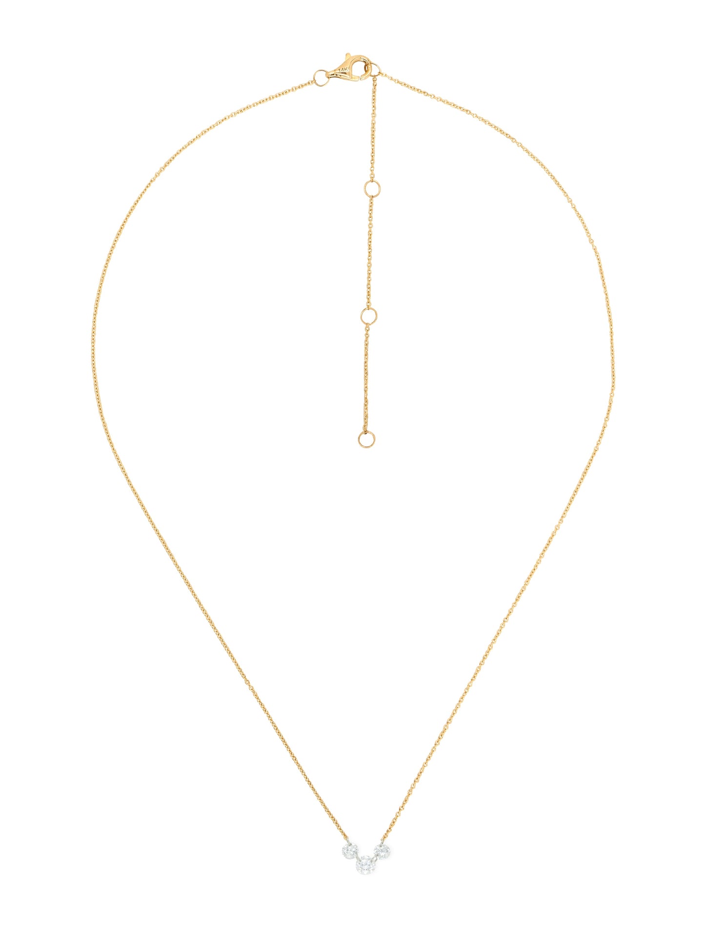 14k Yellow Gold Drill Diamond Trio Necklace