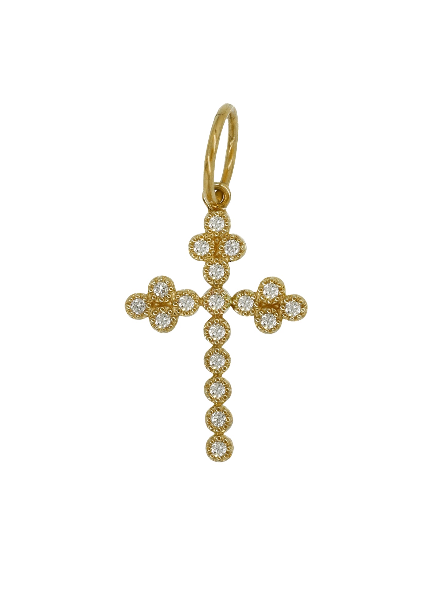 14k Yellow Gold Diamond Clover Cross Charm