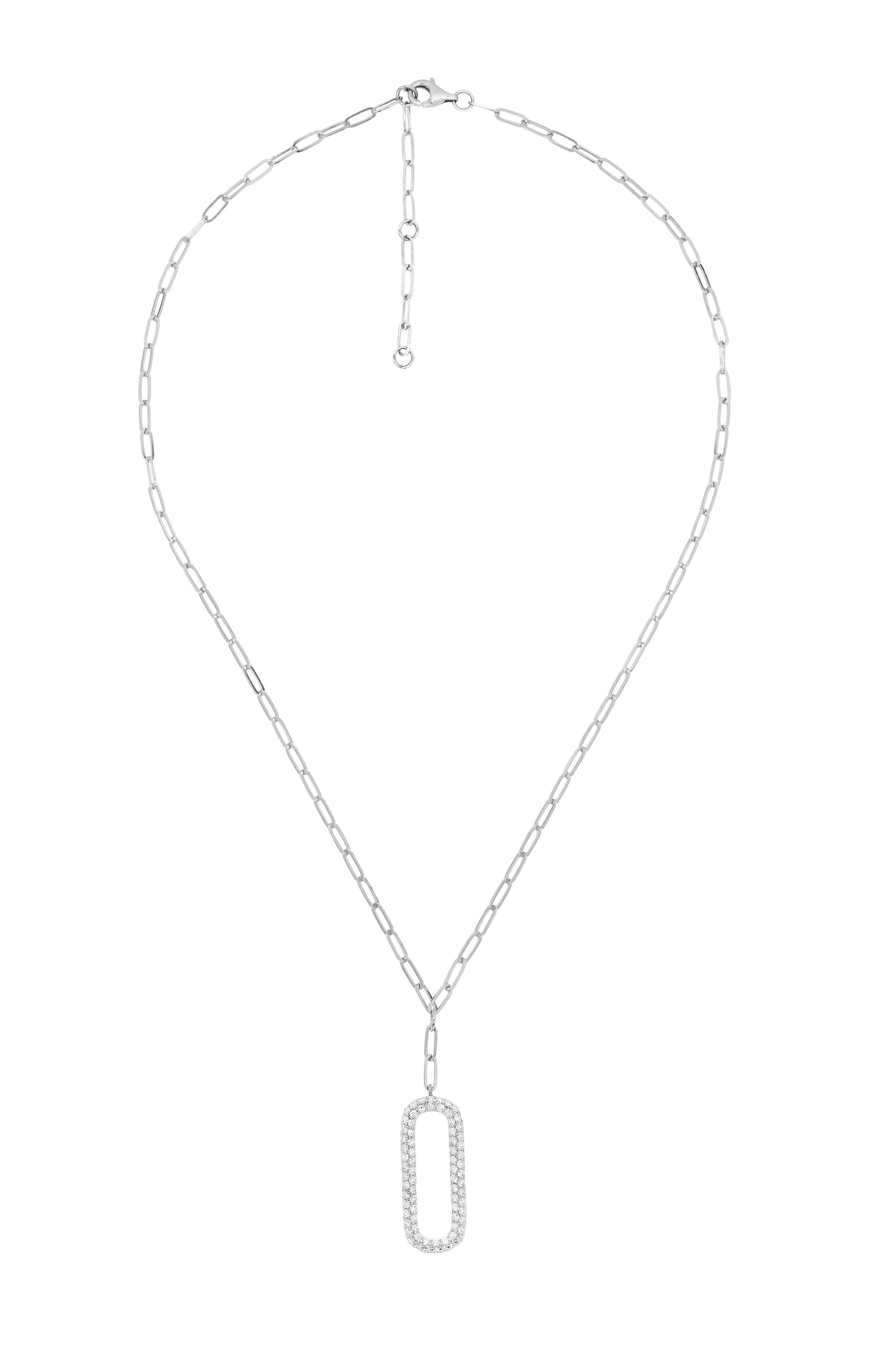 14k White Gold Diamond Drop Paperclip Necklace