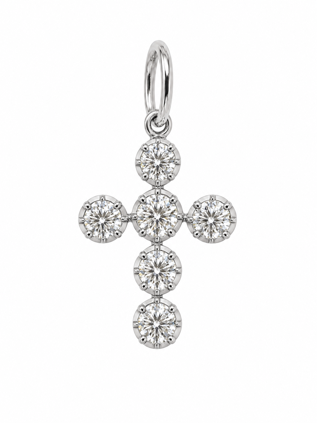 14k White Gold Lab Diamond Bezel Cross Charm