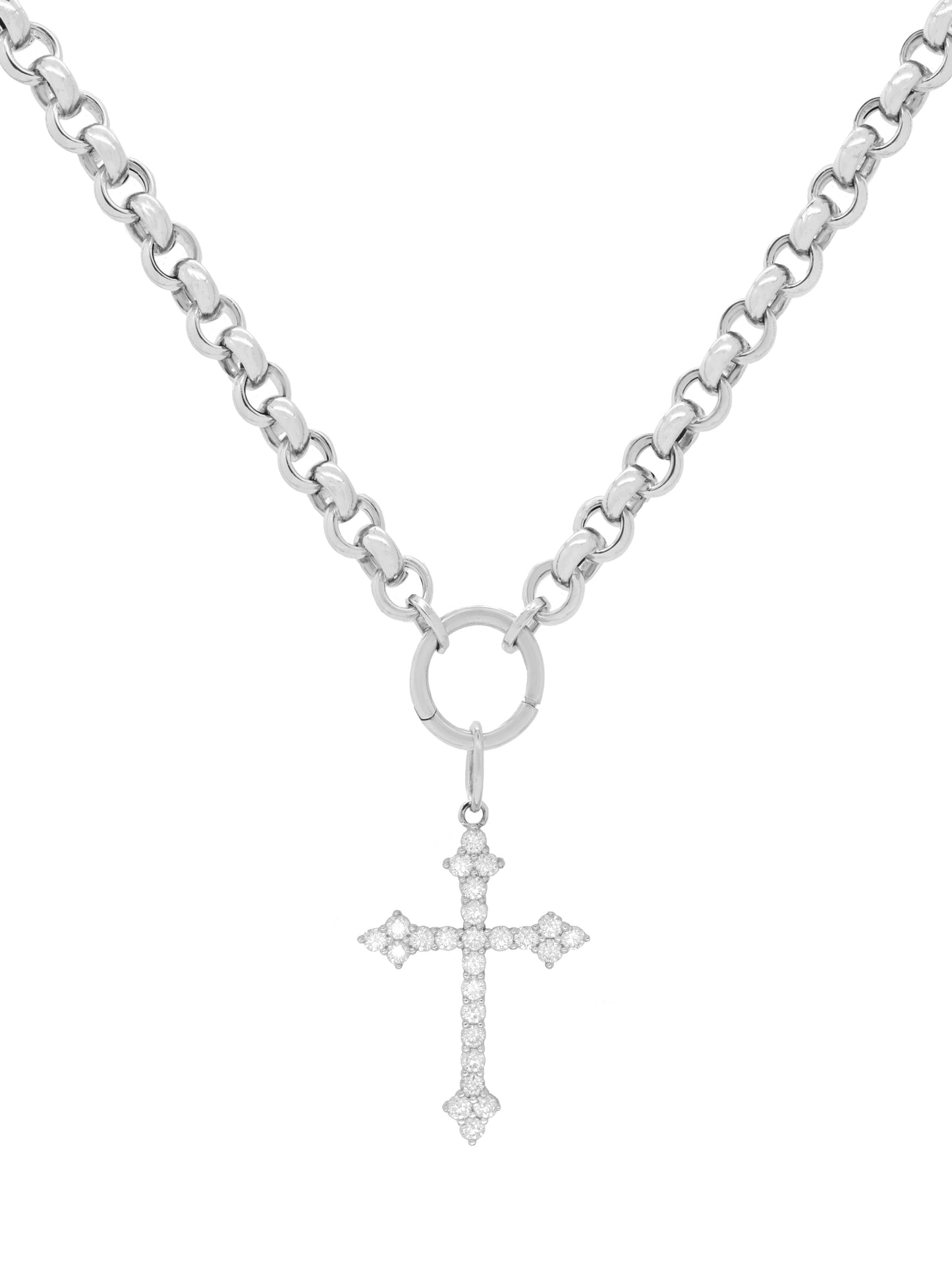 14k White Gold Diamond Cross Charm