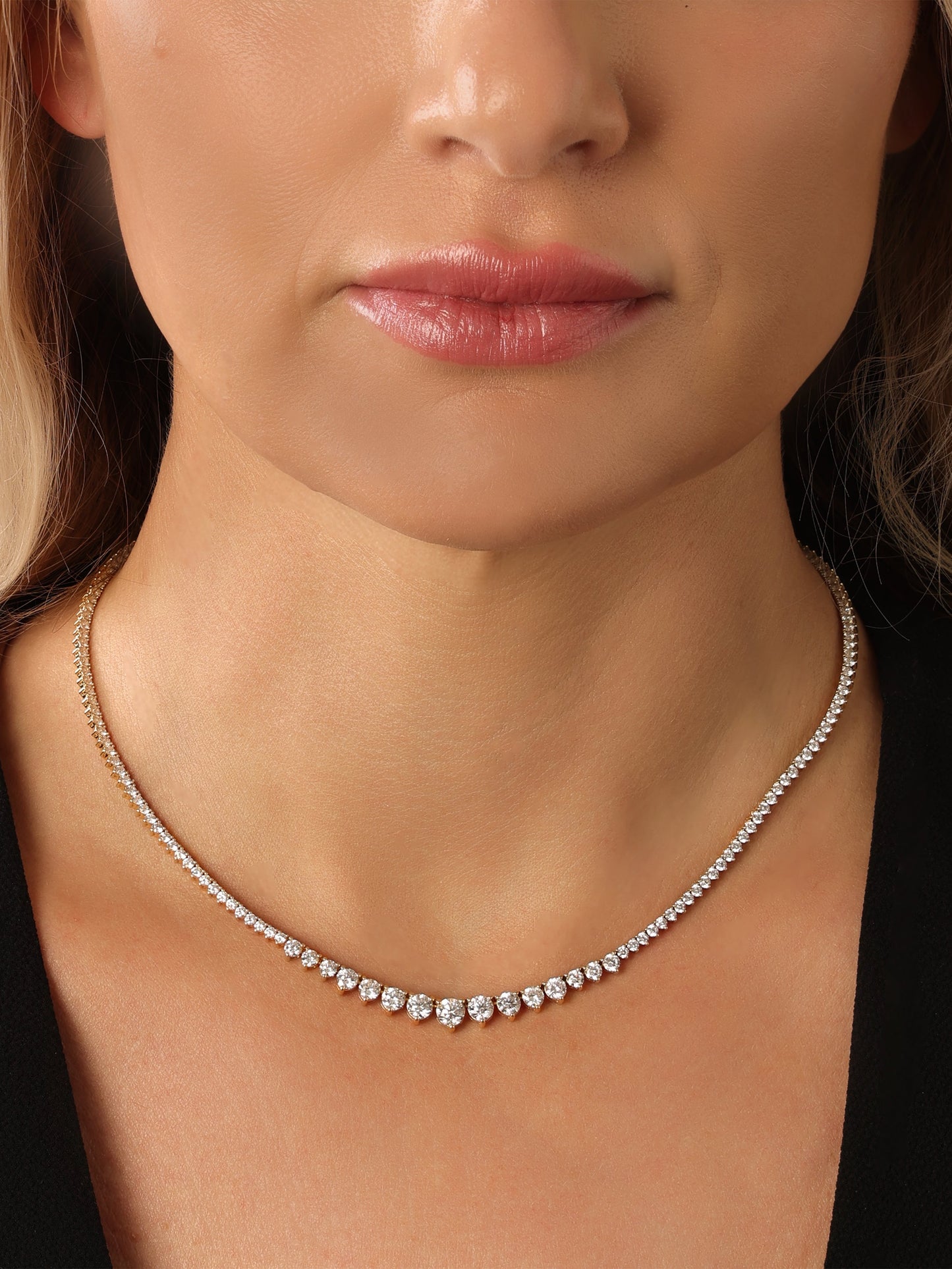 14k Yellow Gold Diamond 3 Prong 16 inch Graduated Tennis Necklace