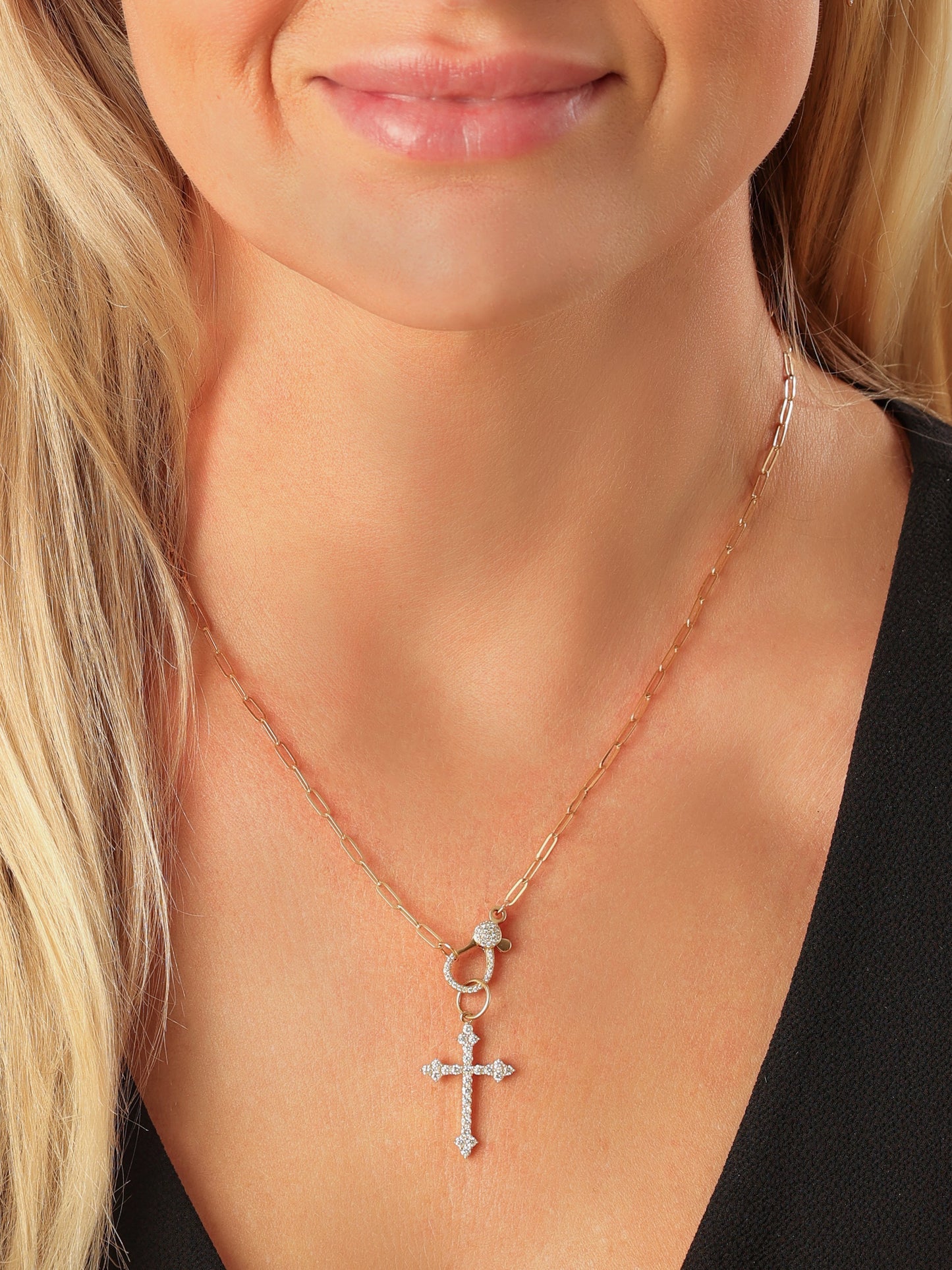 14k Yellow Gold Diamond Cross Charm