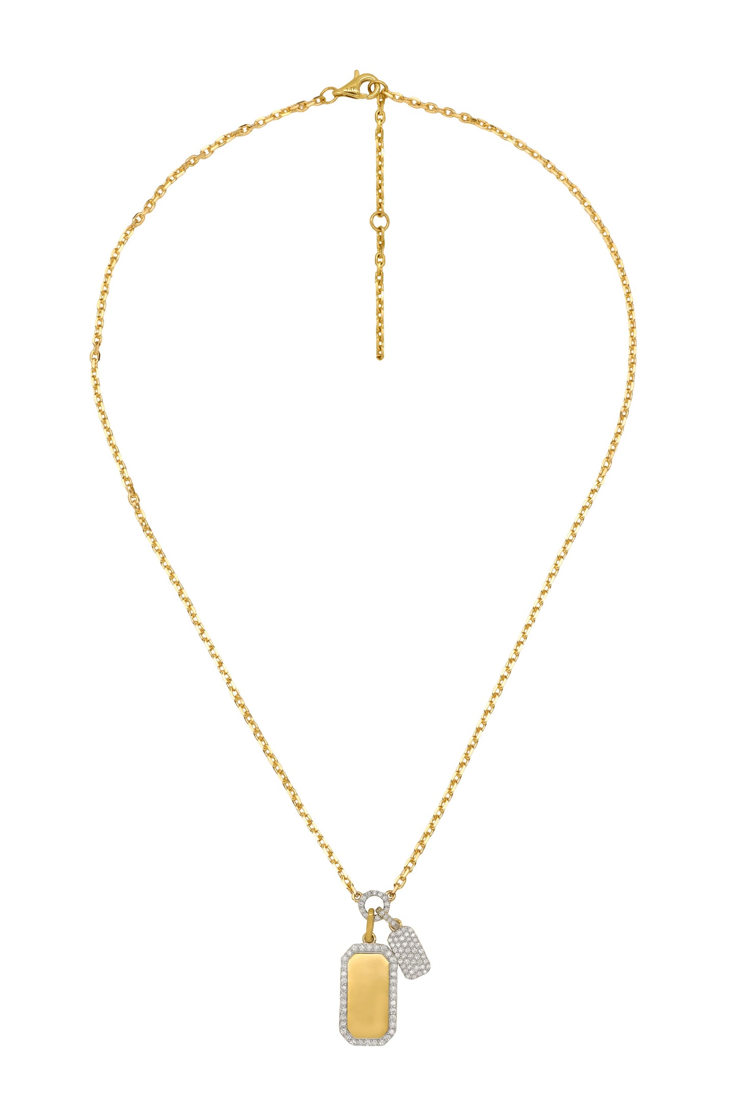 14k Yellow Gold Diamond Double Dog Tag Necklace