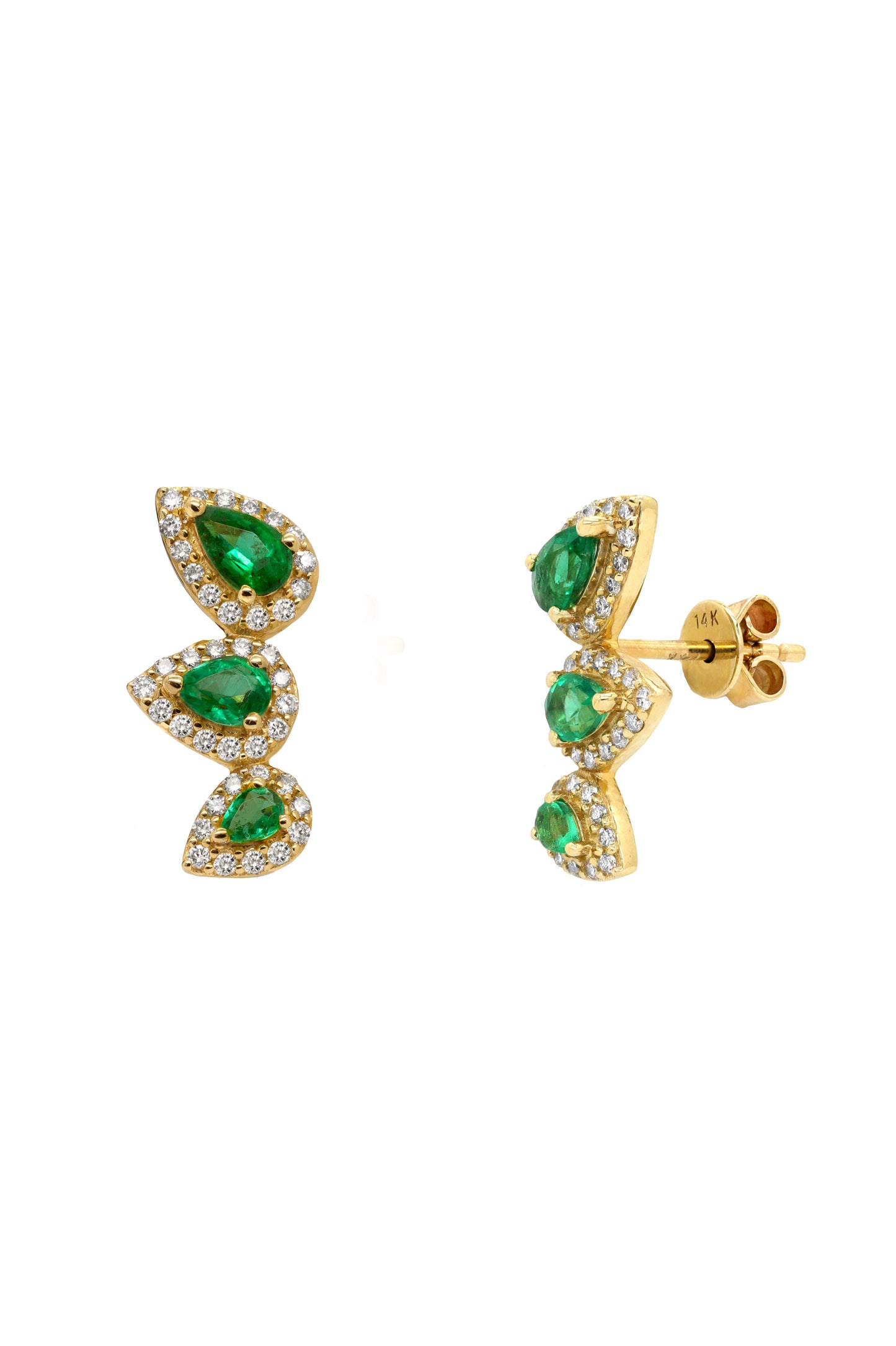 14k Yellow Gold Diamond Emerald Crawler Earrings