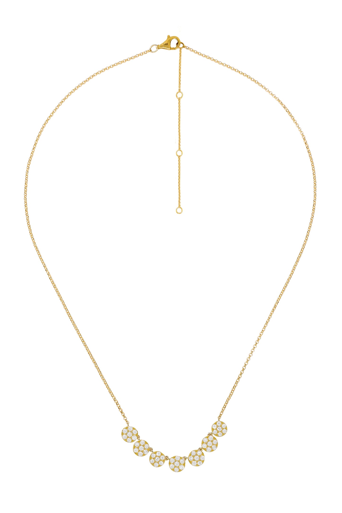 14k Yellow Gold Diamond Seven Round Cluster Necklace