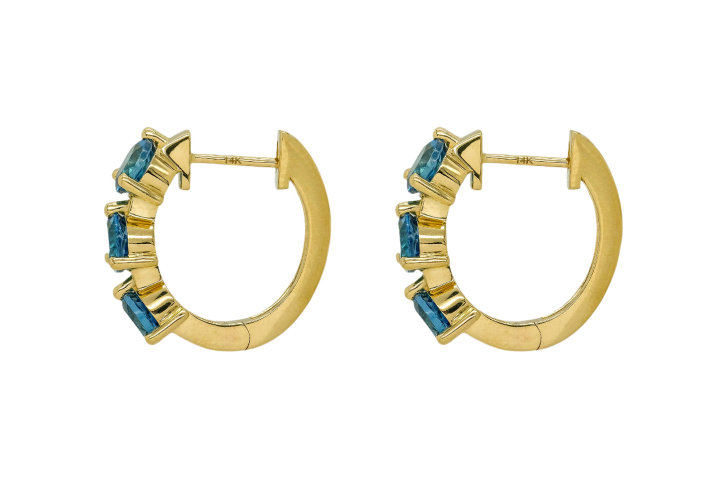 14k Yellow Gold Large Blue Topaz Huggie Earrings