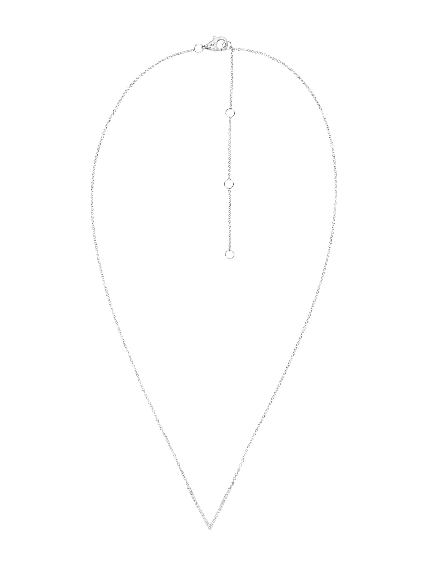 14k White Gold Diamond V Necklace
