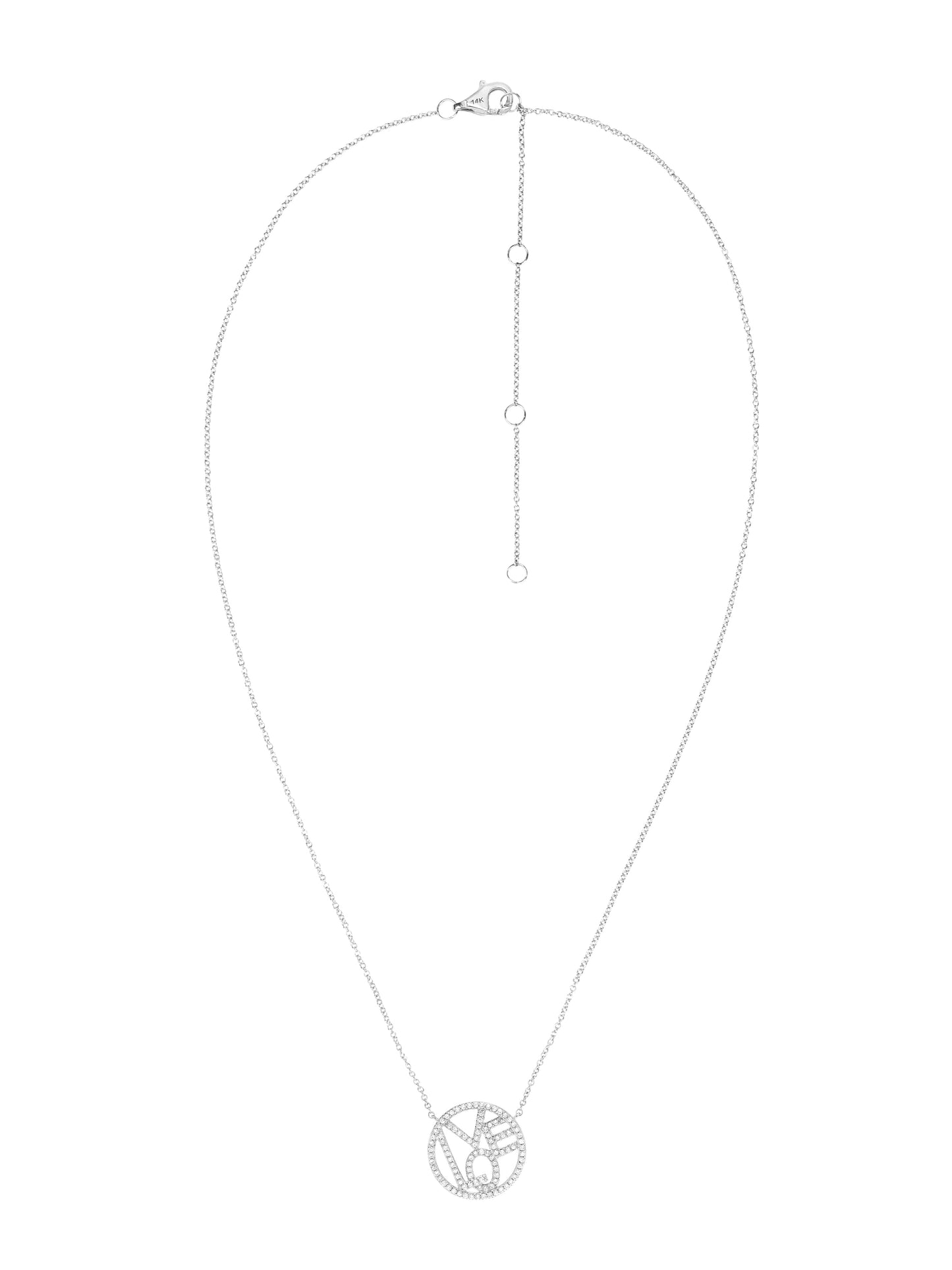 14k White Gold Diamond Circle Love Necklace